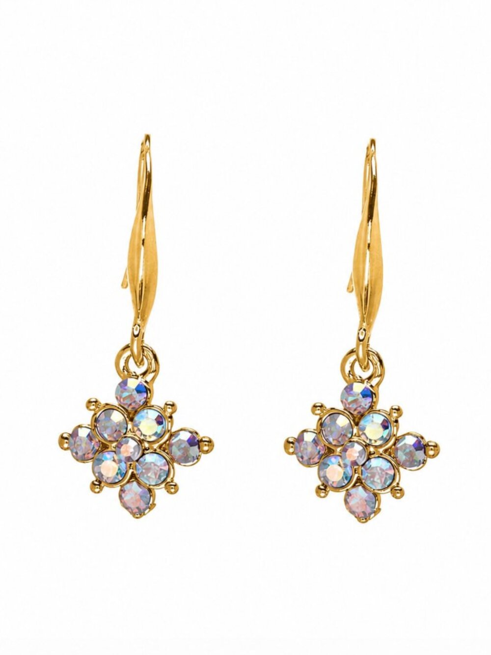 NWT Gold AB Swarovski Crystal Flower Drop Earrings – 14mm Floral Fish Hook Style